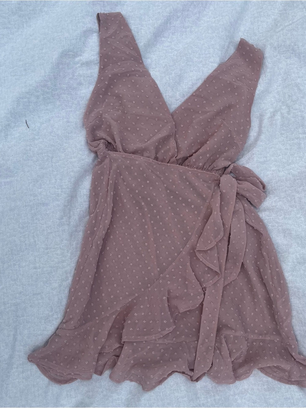 Mauve Dot Wrap-Style Mini Dress